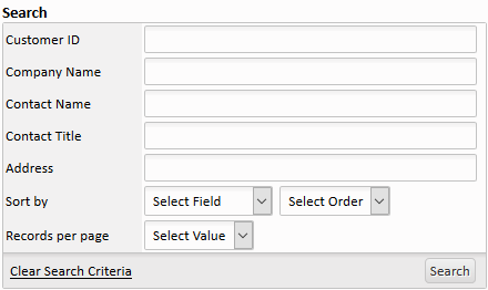 The Search Part for the customers Grid component